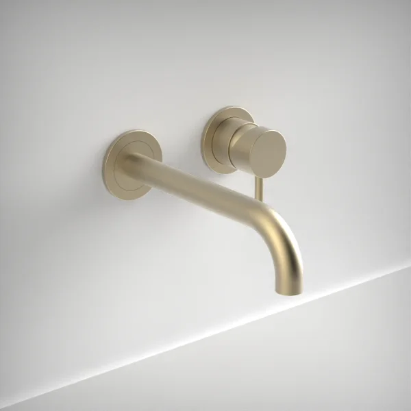 Ava Trend 2 Hole Wall Mounted Basin Mixer W/ Flanges - Brushed Brass