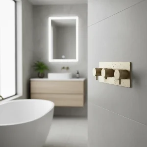 Ava Trend 2 Way 3 Handle Thermostatic Valve W/ Backplate - Brushed Brass detail view - Image 2