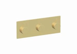 Ava Trend 2 Way 3 Handle Thermostatic Valve W/ Backplate - Brushed Brass detail view - Image 3