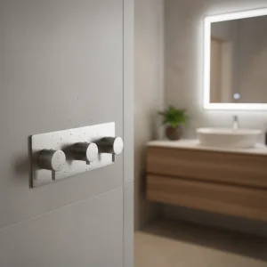 Ava Trend 4 Way 3 Handle Thermostat Valve W/backplate - Brushed Stainless Steel detail view - Image 2