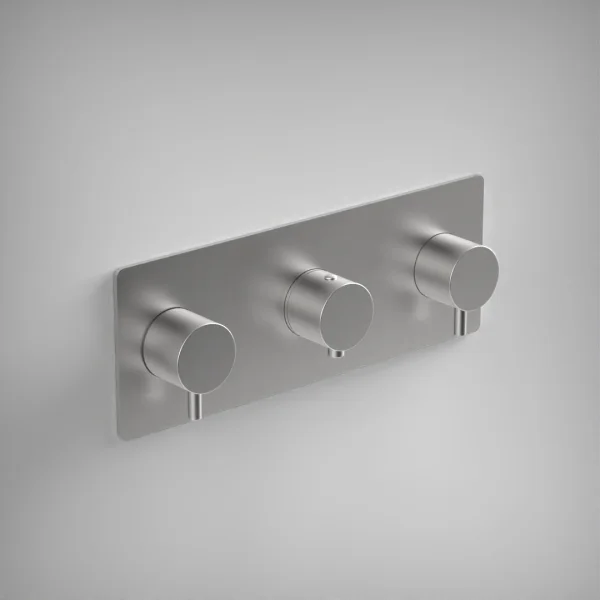 Ava Trend 4 Way 3 Handle Thermostat Valve W/backplate - Brushed Stainless Steel