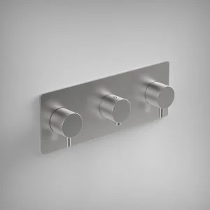 Ava Trend 4 Way 3 Handle Thermostat Valve W/backplate - Brushed Stainless Steel