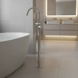 AVA Trend Floor Mounted Bath Shower Mixer Tap - Polished Stainless Steel detail view - Image 2