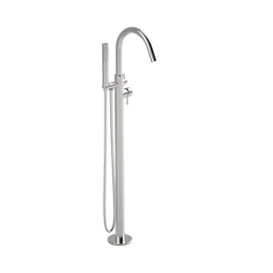 AVA Trend Floor Mounted Bath Shower Mixer Tap - Polished Stainless Steel detail view - Image 5