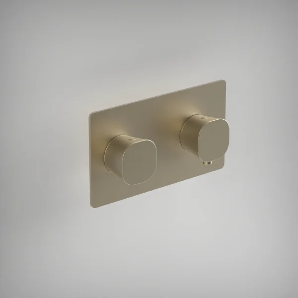 Ava Purity 1 Way 2 Handle Thermostatic Valve W/ Backplate - Brushed Brass
