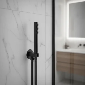 Ava Hand Shower Integrated Round Wall Outlet, Hose & Hand Shower - Brushed Black detail view - Image 2