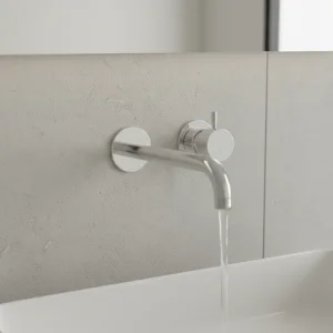 AVA Trend 2 Hole Wall Mounted Basin Mixer Tap Polished Stainless Steel detail view - Image 2