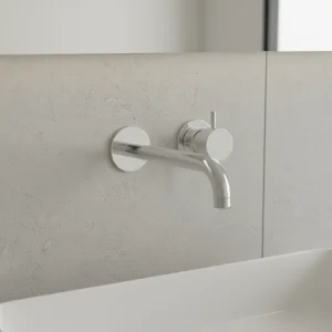 AVA Trend 2 Hole Wall Mounted Basin Mixer Tap Polished Stainless Steel detail view - Image 3