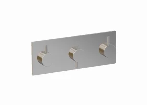 Ava Trend 3 Way 3 Handle Thermostatic Valve W/ Backplate - Polished Stainless Steel detail view - Image 3