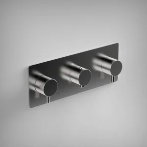 Ava Trend 3 Way 3 Handle Thermostatic Valve W/ Backplate - Polished Stainless Steel