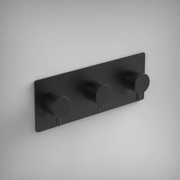 Ava Trend 3 Way 3 Handle Thermostatic Valve W/ Backplate - Brushed Black