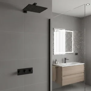 Ava Purity 2 Way 3 Handle Thermostatic Valve W/ Backplate - Brushed Black detail view - Image 2