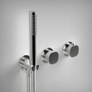 Ava Purity 2 Way 2 Handle Thermostatic Valve With Built In Hand Shower W/3 Hole Flanges - Polished Stainless Steel