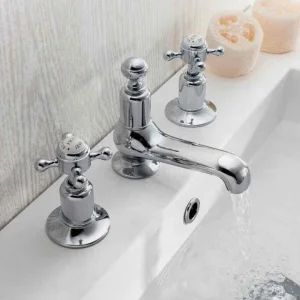 Crosswater Belgravia Crosshead 3 Tap Hole Basin Mixer Deck Mounted Chrome detail view - Image 3