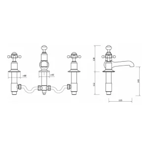 Crosswater Belgravia Crosshead 3 Tap Hole Basin Mixer Deck Mounted Chrome technical drawing - Image 4