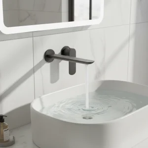 Ava Purity 2 Hole Wall Mounted Basin Mixer W/ Flanges - Brushed Black detail view - Image 2