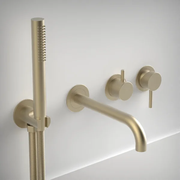 Ava Trend Thermostatic 4 Hole Wall Mounted Bath Shower Mixer - Brushed Brass
