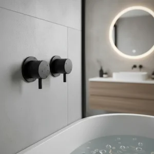 Ava Trend Hot & Cold Stop Valves W/ Flanges - Brushed Black detail view - Image 2