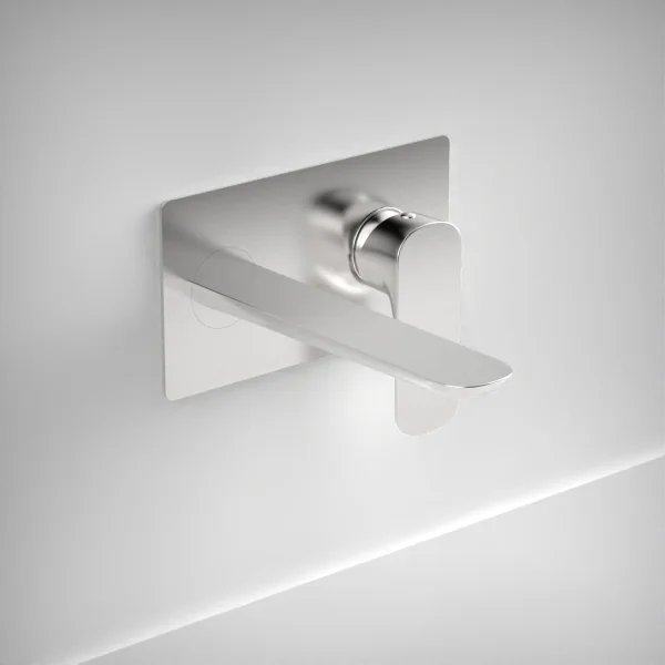 Ava Purity 2 Hole Wall Mounted Basin Mixer With Backplate - Polished Stainless Steel