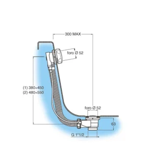Crosswater Bath Extended Bath With Waste 100cm Chrome technical drawing - Image 2