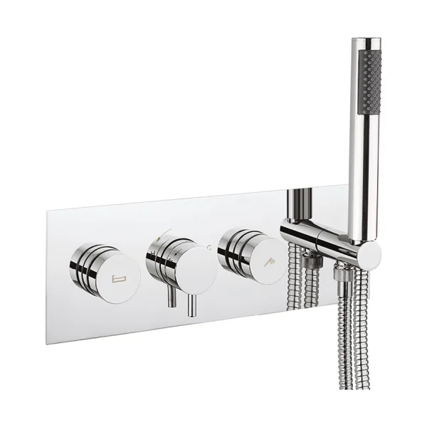 Crosswater Dial Kai Lever Thermostatic Bath Valve with 2 Way Diverter & Handset Chrome