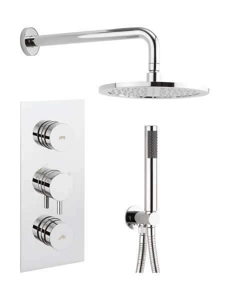 Crosswater Dial Kai Lever Thermostatic Shower Valve with 2 Way Diverter, Shower Head, Arm & Shower Kit Chrome