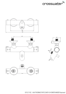 Crosswater Exposed Kai Thermostatic Bath Shower Mixer Chrome technical drawing - Image 2