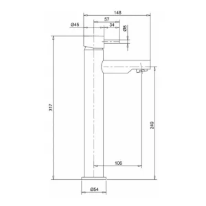 Crosswater Kai Lever Basin Tall Monobloc No Waste Deck Mounted Chrome technical drawing - Image 4