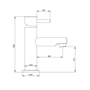 Crosswater Kai Lever Basin Mini Monobloc No Pop-up Waste Deck Mounted Chrome technical drawing - Image 4