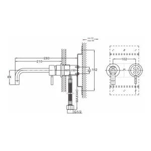 Crosswater Kai Lever Basin 2 Hole Set Wall Mounted Chrome technical drawing - Image 3