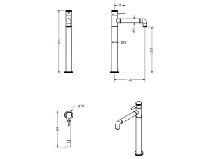 Crosswater Mpro Industrial Basin Tall Monobloc Without Waste Chrome technical drawing - Image 2