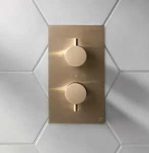 Crosswater Crossbox Mpro 3 Outlet Trim & Levers Brushed Brass detail view - Image 2