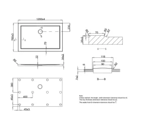 Crosswater Rectangular Shower Tray 760 X 1200 technical drawing - Image 2