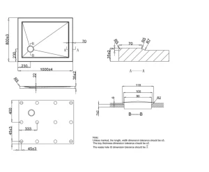 Crosswater Rectangular Shower Tray 800x1000 technical drawing - Image 2