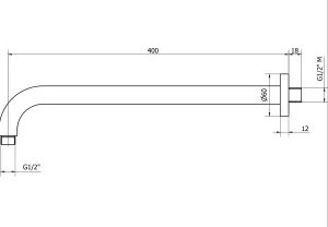 Crosswater Union 400mm Shower Arm Brushed Brass technical drawing - Image 2