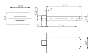 Crosswater Wisp Bath Spout Wall Mounted Chrome technical drawing - Image 3