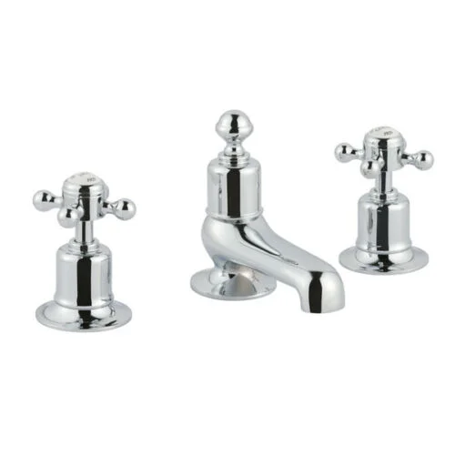 Just Taps Grosvenor Cross Three Hole Deck Mounted Basin Mixer Chrome