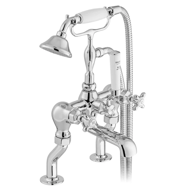 Booth & Co. Deck Mounted Bath Shower Mixer With Shower Kit Chrome & White