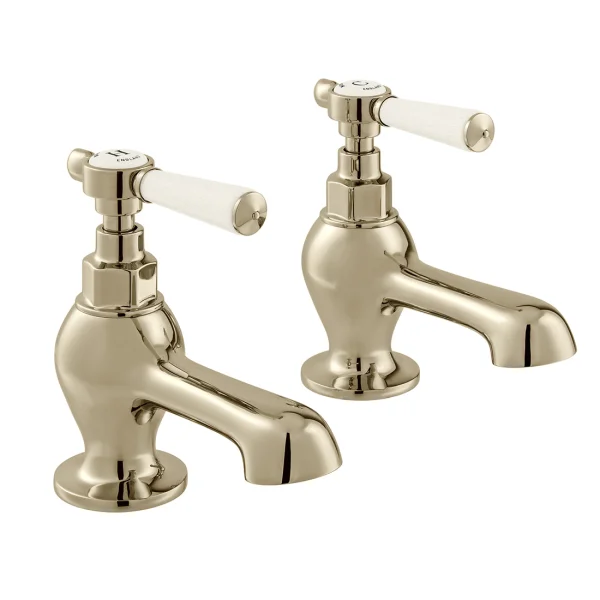 Booth & Co. Bath Pillar Taps Nickel & Crackled White