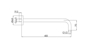 Just Taps Vos Shower Arm 400mm Matt Black technical drawing - Image 2