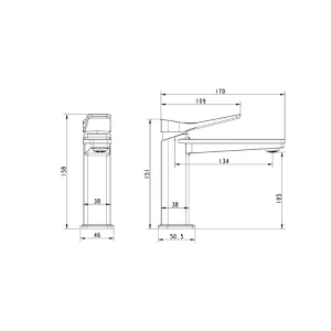 Just Taps Hix Single Lever Basin Mixer Brushed Brass technical drawing - Image 4