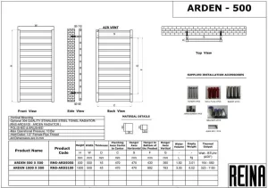 Reina Arden 500 X 1000 Polished Stainless Steel Towel Rad technical drawing - Image 4