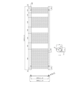 Just Taps Vos Radiator Brushed Black 1600 X 500 technical drawing - Image 2
